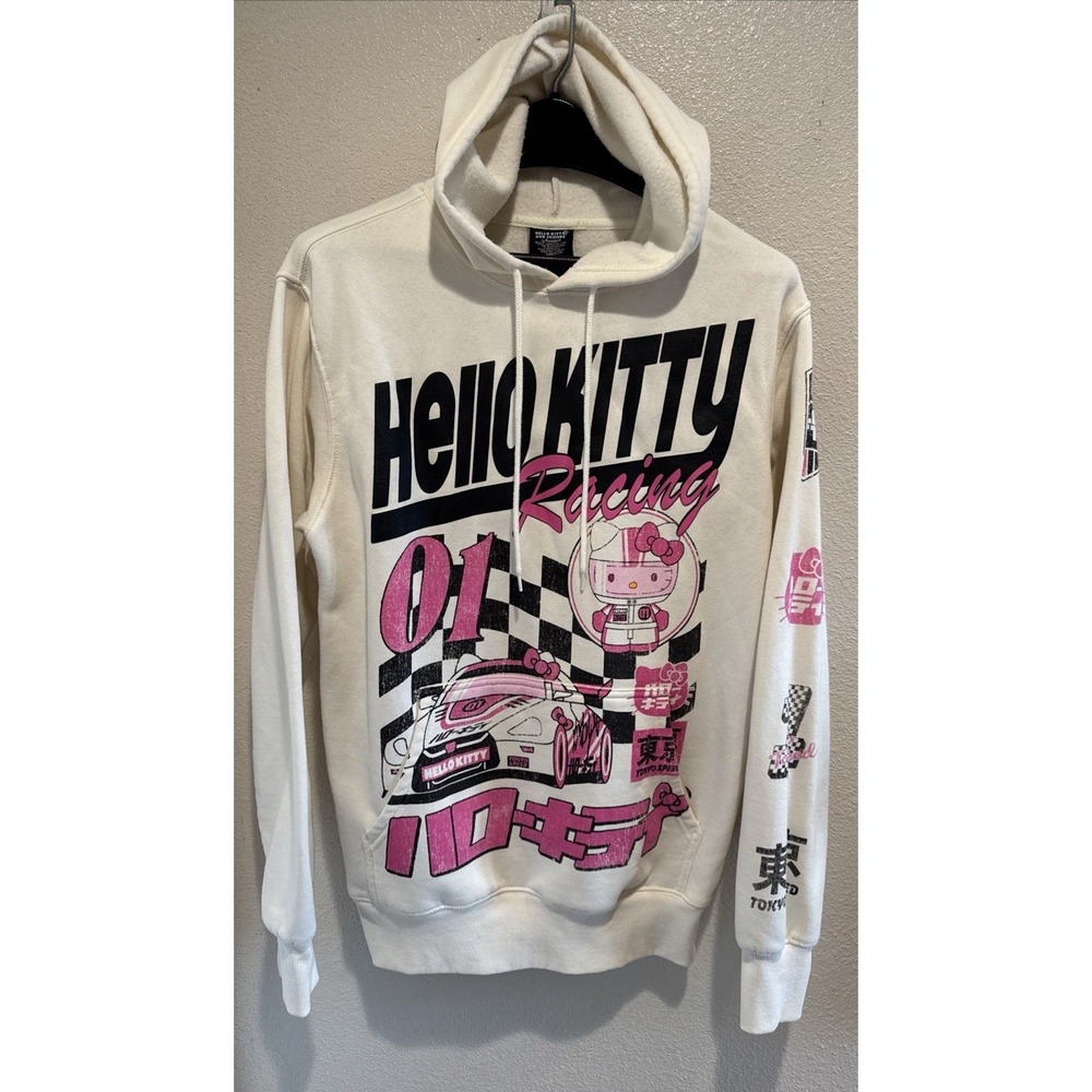 Hello Kitty Tokyo Speed Racing Mens White Hoodie Sweatshirt Sanrio Small 34/36
